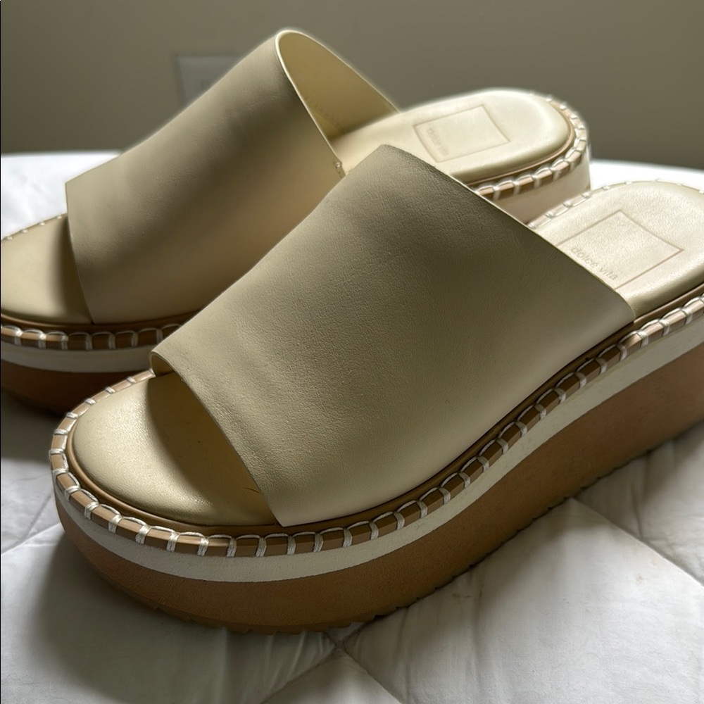 Dolce Vita Cream and Brown Platform Sandals with Chunky Sole